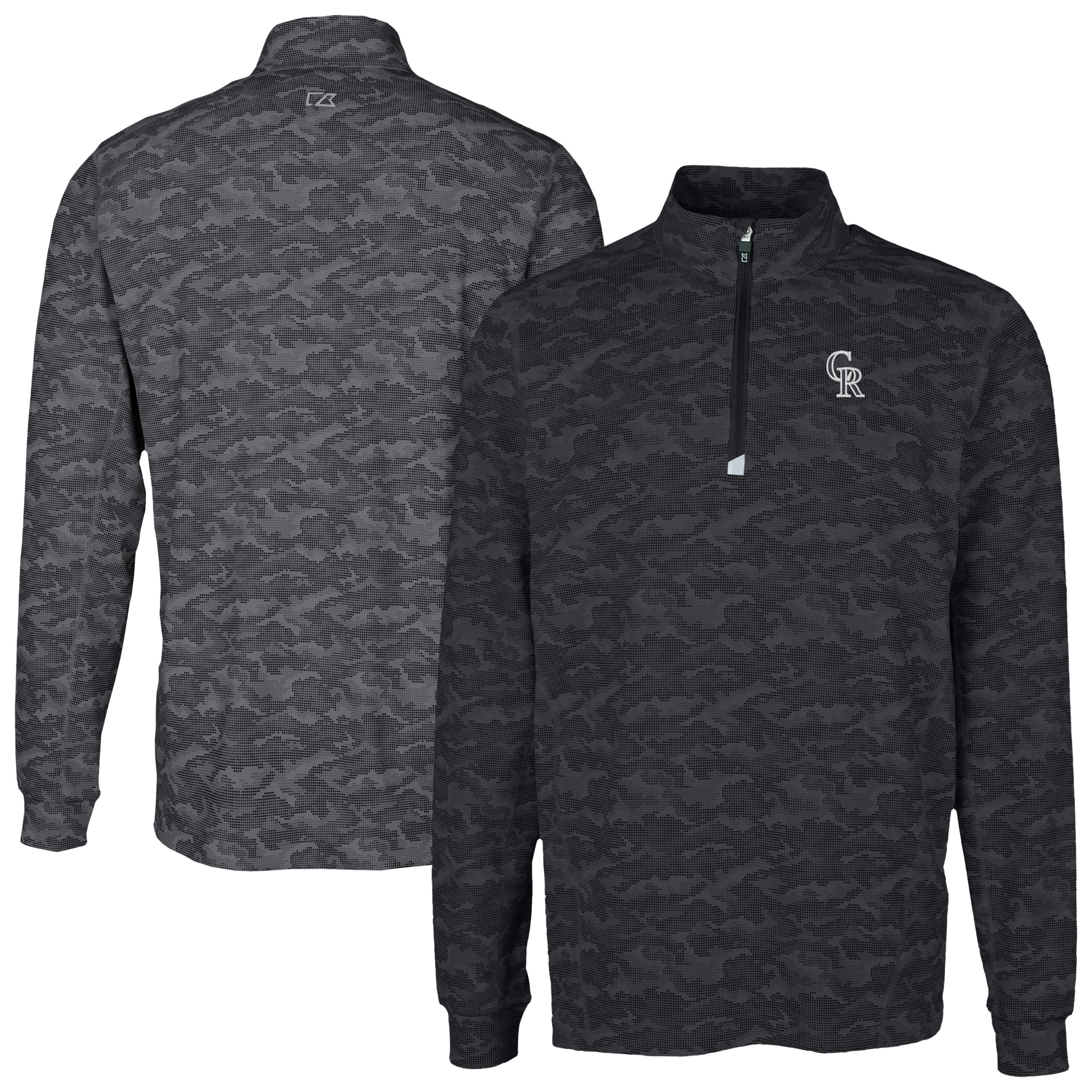 Men's Cutter & Buck Black Colorado Rockies Traverse Eco Camo Tri-Blend DryTec Quarter-Zip Jacket