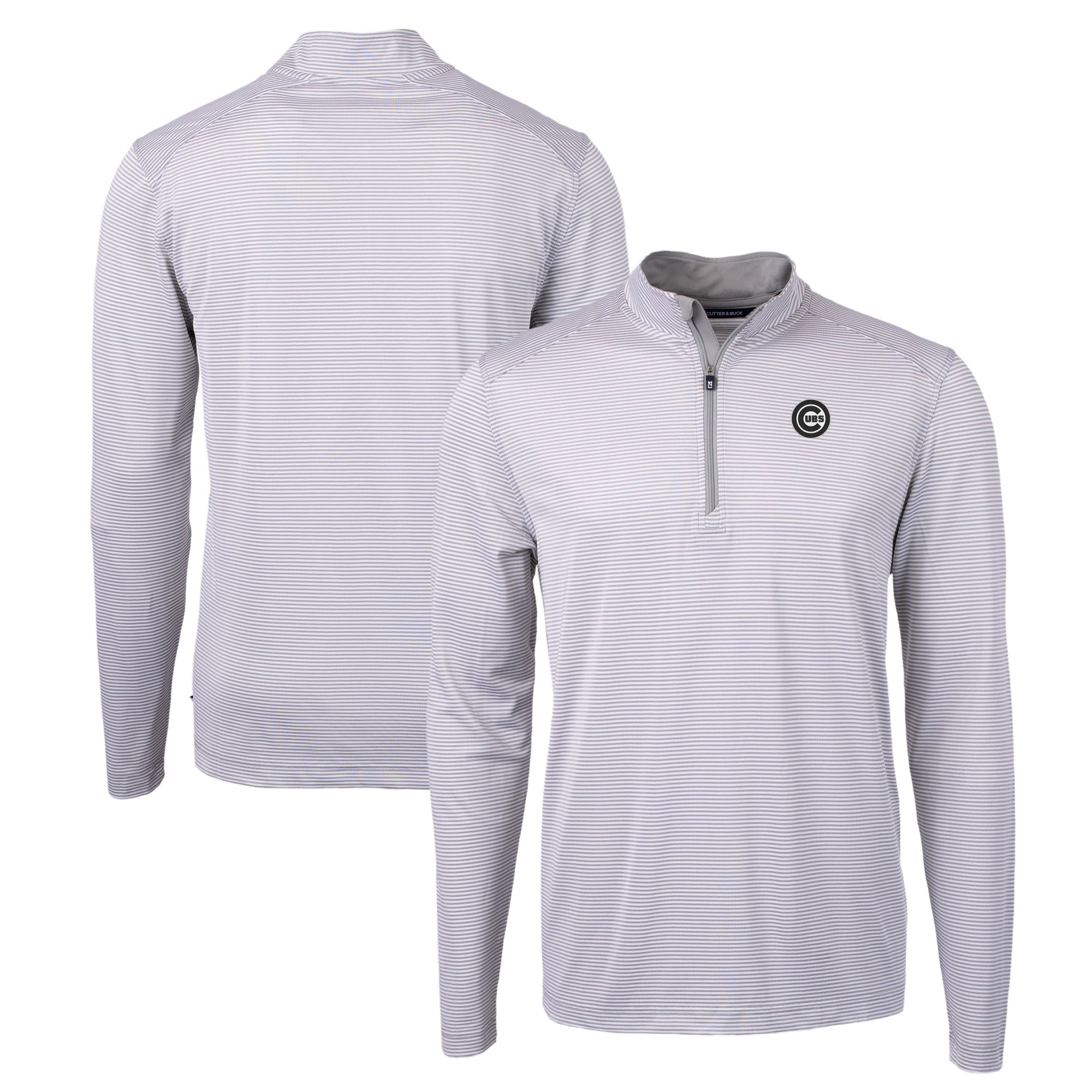 Men's Cutter & Buck Gray/White Chicago Cubs Big & Tall Virtue Eco Pique Micro Stripe Quarter-Zip Jacket - Image 6