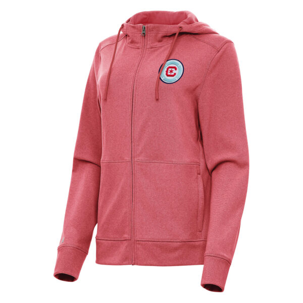 Women's Antigua Heather Red Chicago Fire Seeker Full-Zip Hoodie