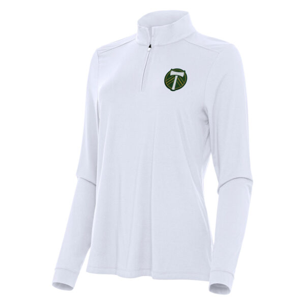 Women's Antigua White Portland Timbers Logo Intent Quarter-Zip Top