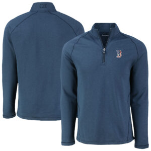 Men's Cutter & Buck Heather Navy Boston Red Sox Peshastin Eco Fleece Recycled Raglan Quarter-Zip Top