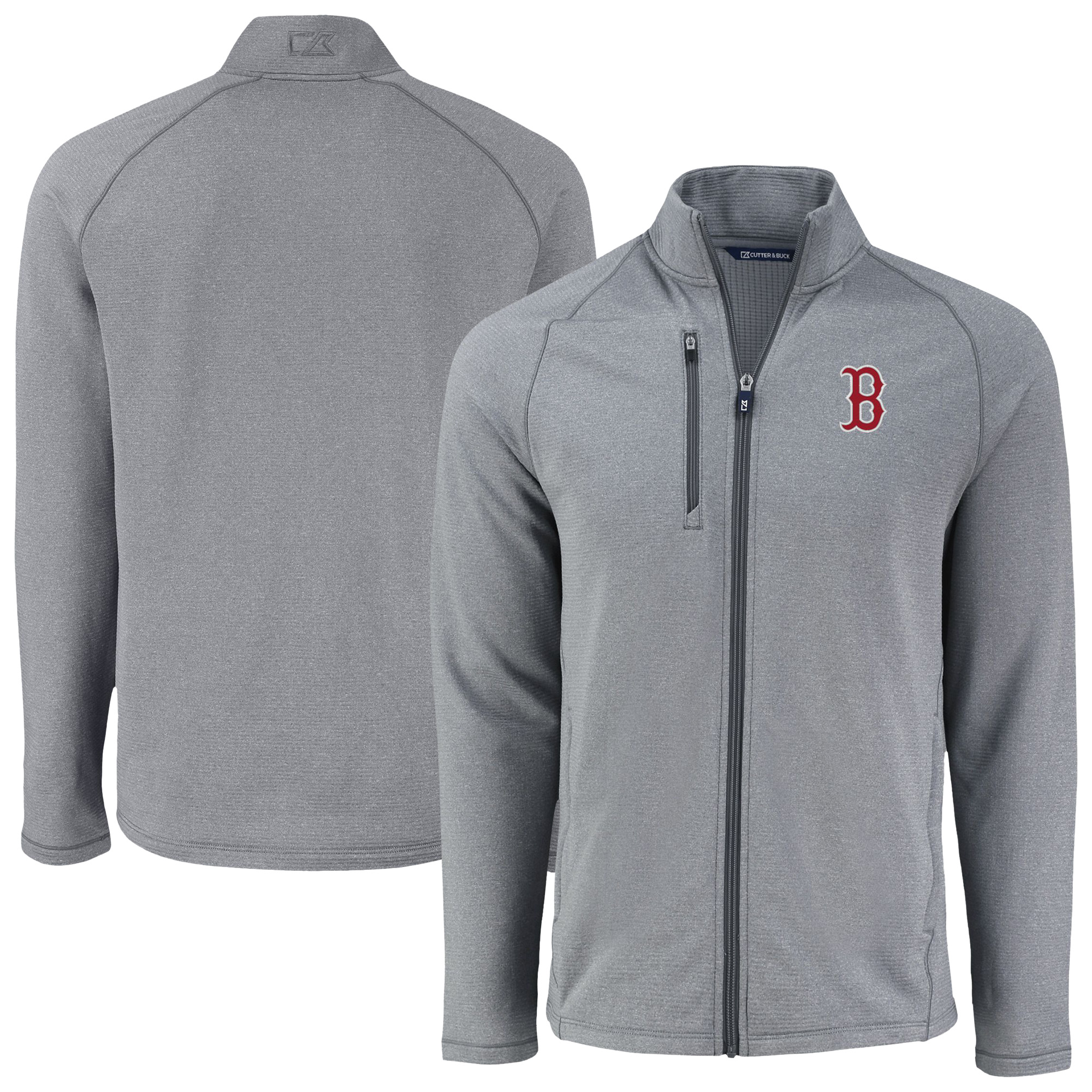Men's Cutter & Buck Heather Gray Boston Red Sox Peshastin Eco Fleece Recycled Raglan Full-Zip Jacket