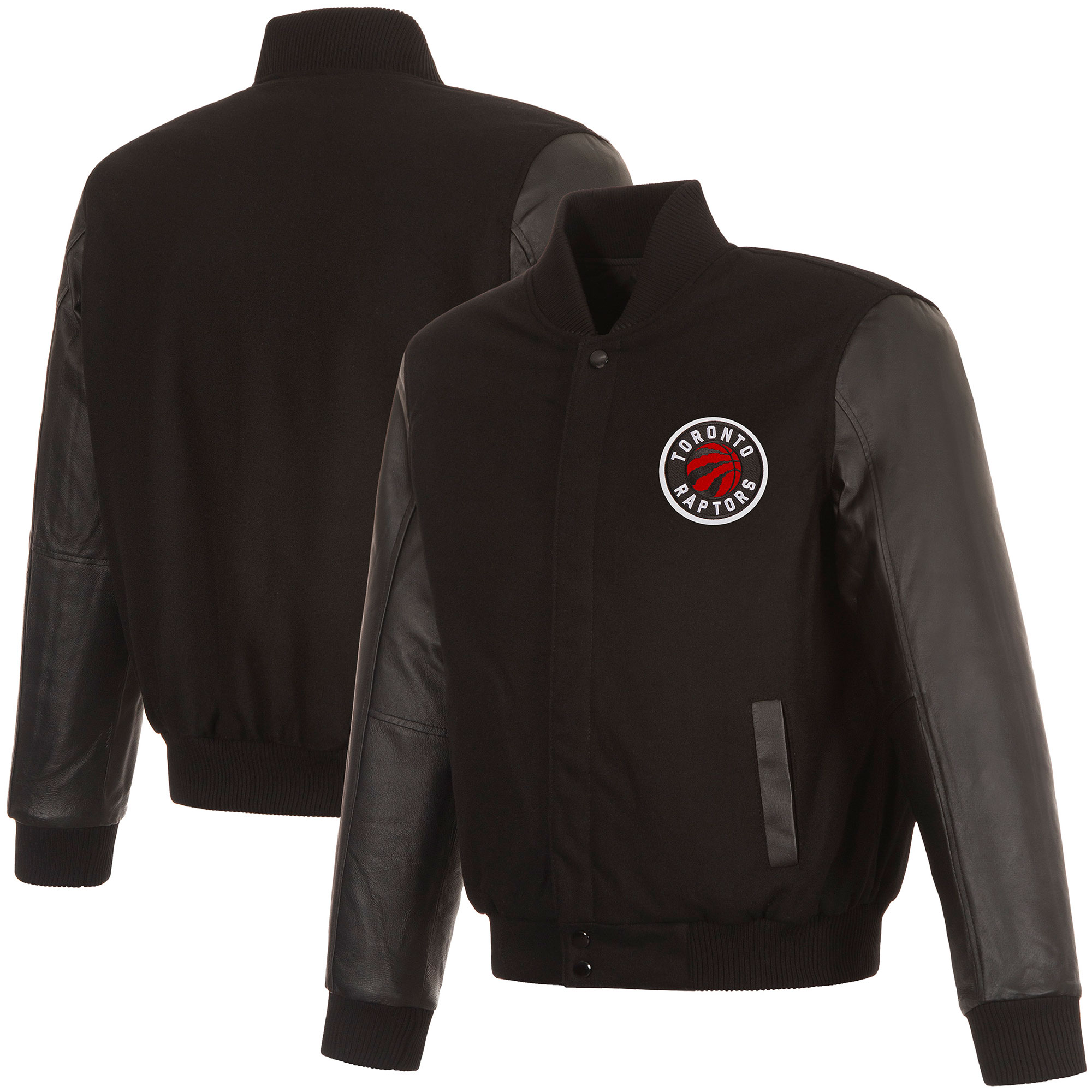 Men's JH Design Black Toronto Raptors Reversible Wool & Leather Full-Snap Jacket