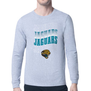 Men's Starter  Heather Gray Jacksonville Jaguars Repeat Wordmark Retro Team Logo Long Sleeve T-Shirt