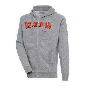 Men's Antigua Heather Gray Virginia Cavaliers Big & Tall Victory Raglan Full-Zip Hoodie Jacket