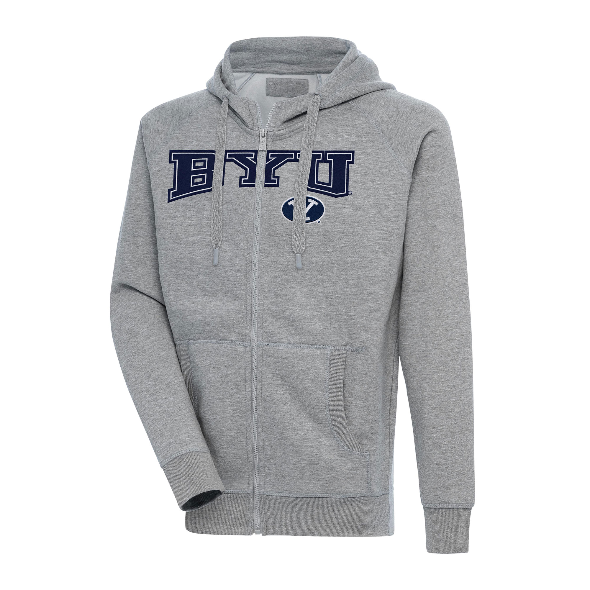 Men's Antigua Heather Gray BYU Cougars Big & Tall Victory Raglan Full-Zip Hoodie Jacket