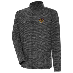 Men's Antigua  Heather Black Boston Bruins Determined Quarter-Zip Sweatshirt
