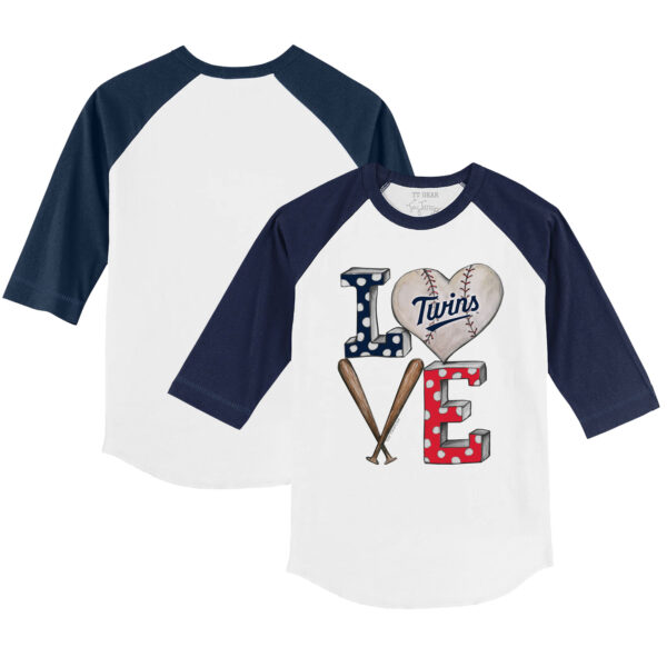 Infant Tiny Turnip White/Navy Minnesota Twins Baseball Love Raglan 3/4 Sleeve T-Shirt - Image 5