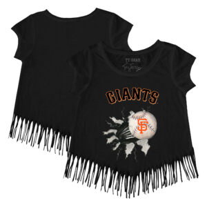 Girls Toddler Tiny Turnip Black San Francisco Giants Baseball Tear Fringe T-Shirt
