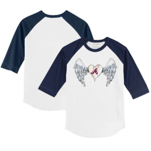 Youth Tiny Turnip White/Navy Atlanta Braves Angel Wings 3/4-Sleeve Raglan T-Shirt