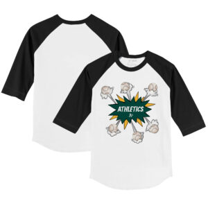 Youth Tiny Turnip White/Black Oakland Athletics Baseball Pow 3/4-Sleeve Raglan T-Shirt