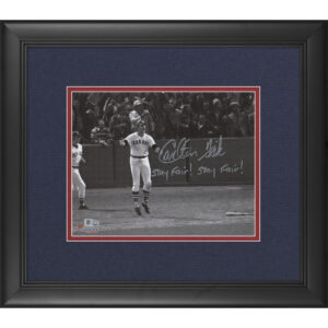 Carlton Fisk Boston Red Sox Framed Autographed 8" x 10" Watch HR Photograph with Stay Fair! Stay Fair! Photograph