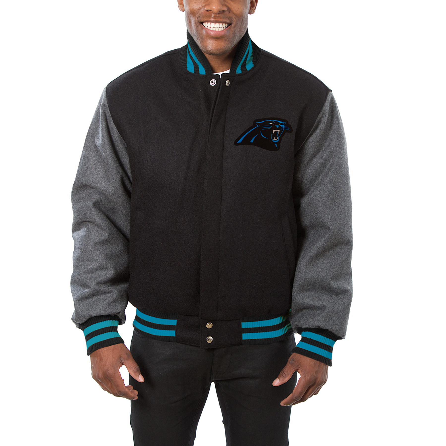 Men's JH Design Black/Gray Carolina Panthers Big & Tall Wool Full-Snap Jacket