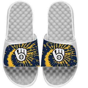 ISlide White Milwaukee Brewers Tie Dye Slide Sandals