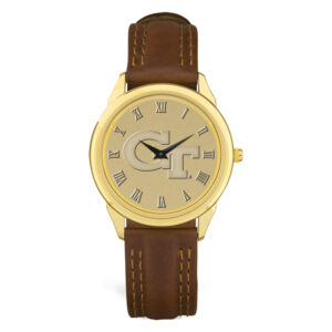 Men's Gold Georgia Tech Yellow Jackets Medallion Brown Leather Wristwatch