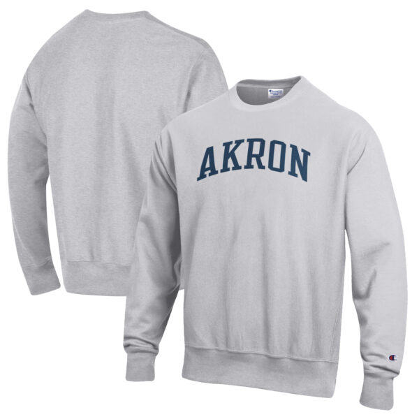 Men's Champion Heathered Gray Akron Zips Reverse Weave Fleece Crewneck Sweatshirt