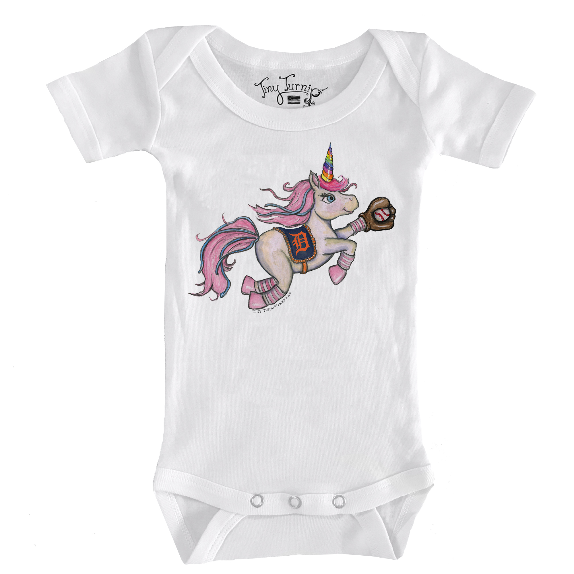 Infant Tiny Turnip White Detroit Tigers Unicorn Bodysuit