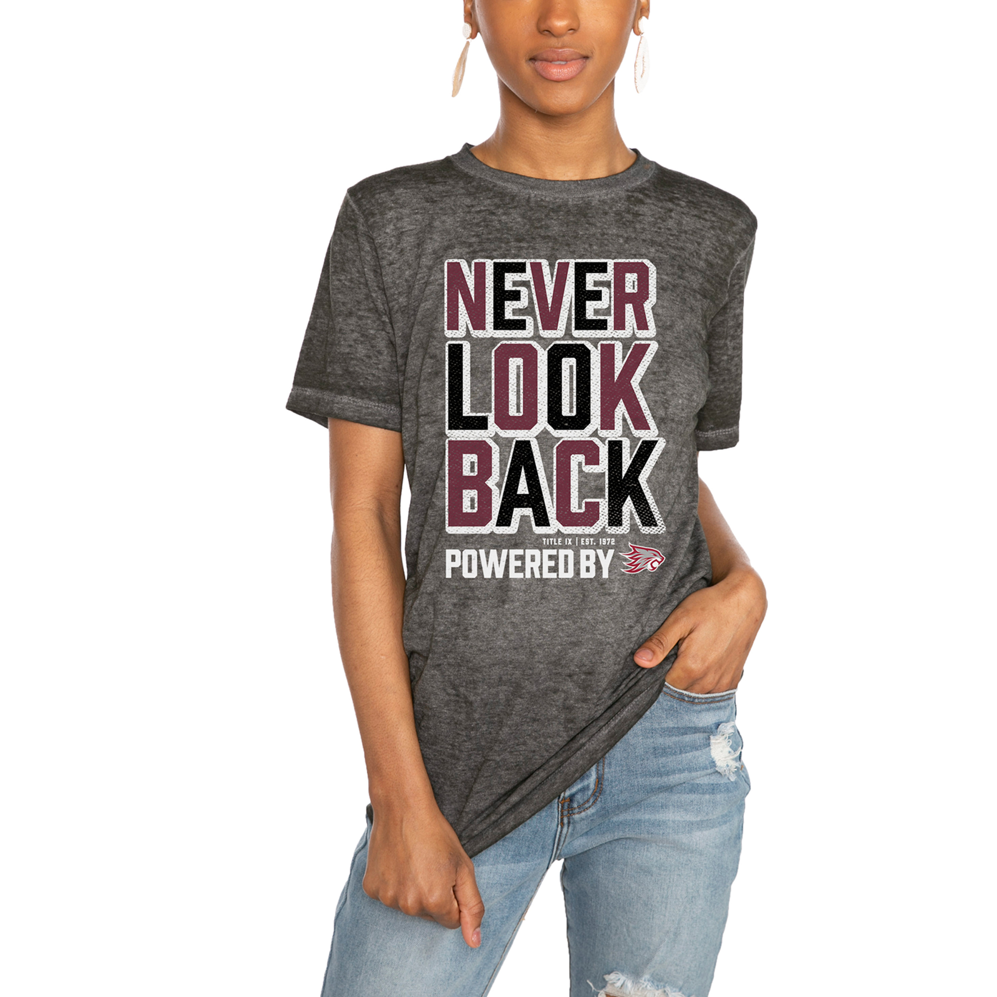Women's Gameday Couture Charcoal Cal State Chico Wildcats PoweredBy Never Look Back Acid Wash T-Shirt