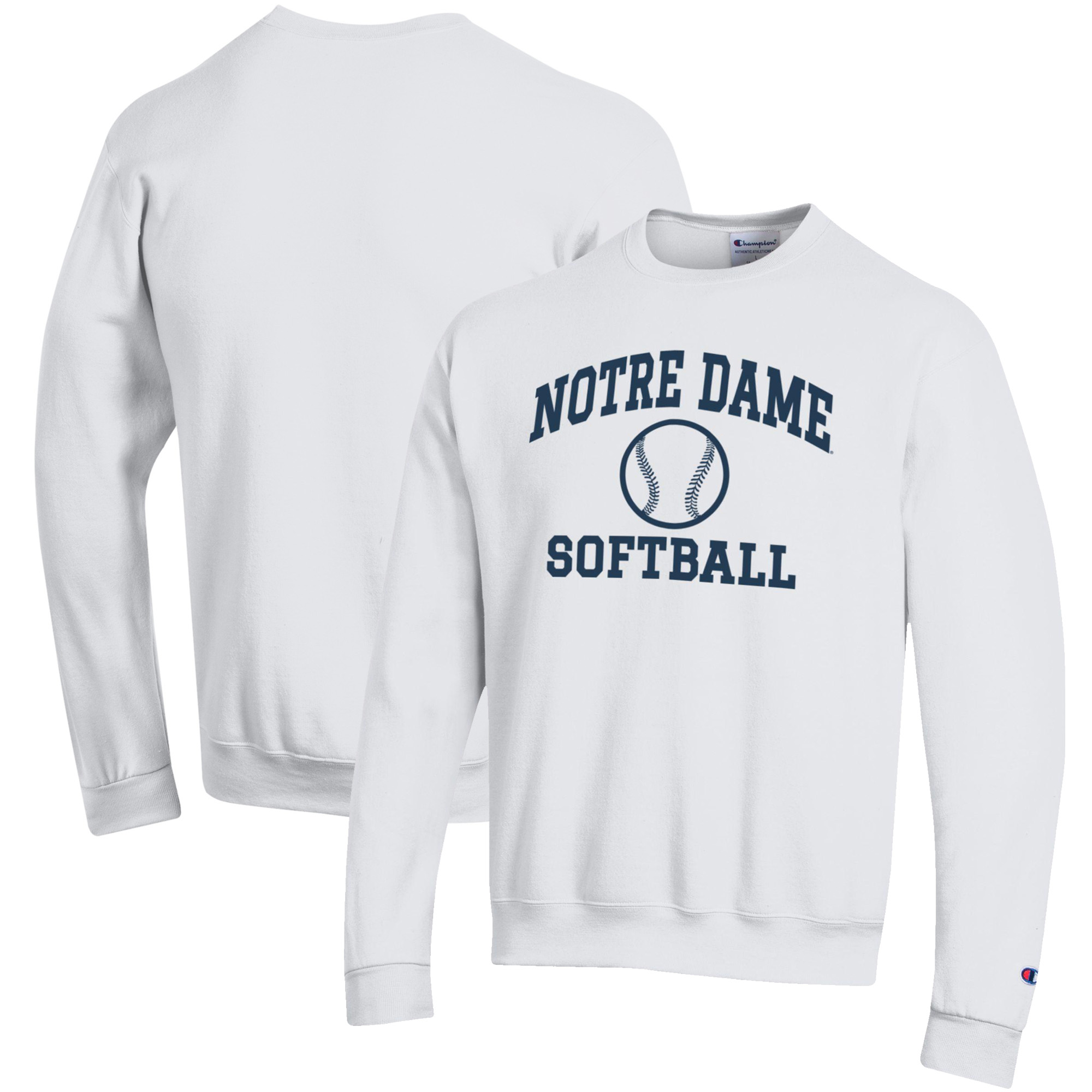 Men's Champion White Notre Dame Fighting Irish Softball Icon Crewneck Pullover Sweatshirt - Image 9