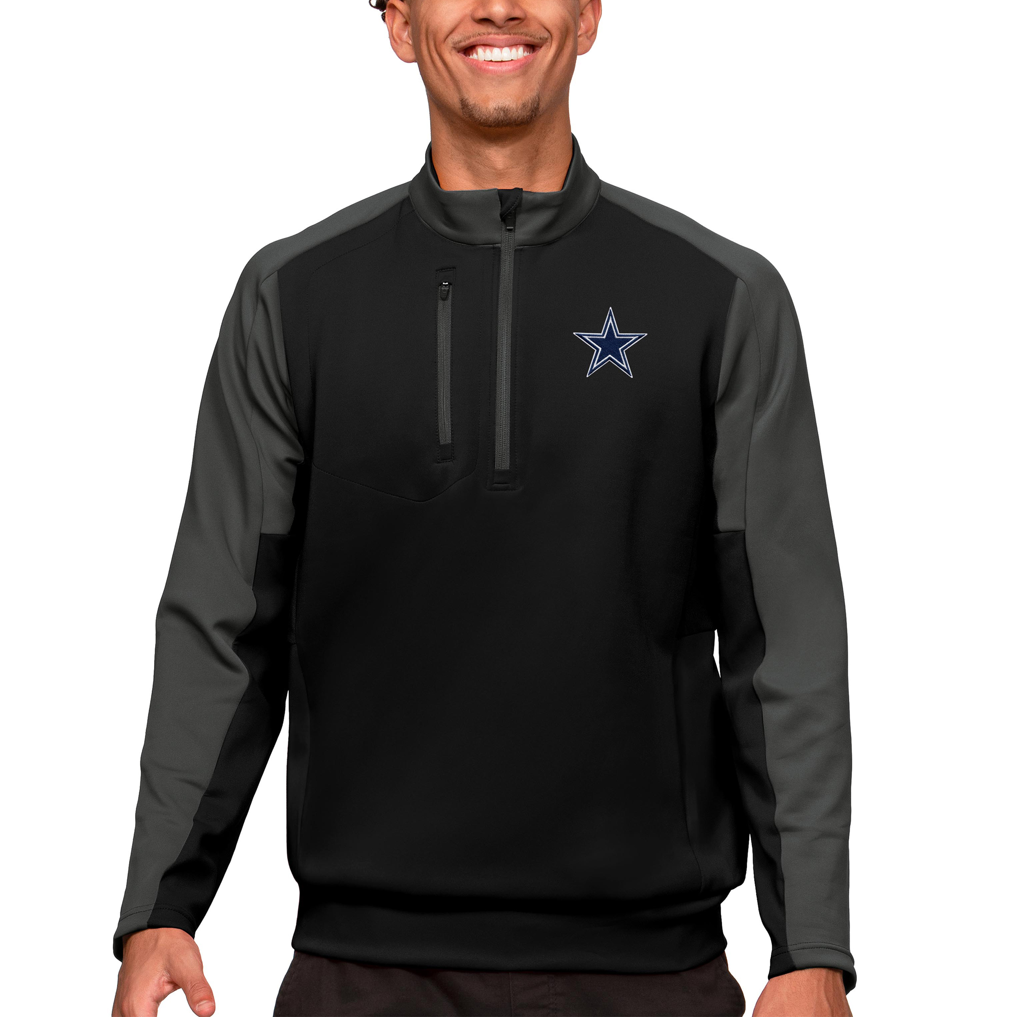 Men's Antigua Black Dallas Cowboys Team Quarter-Zip Pullover Top