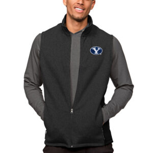 Men's Antigua Heather Black BYU Cougars Course Full-Zip Vest