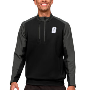 Men's Antigua Black/Charcoal Charlotte 49ers Team Quarter-Zip Pullover Top