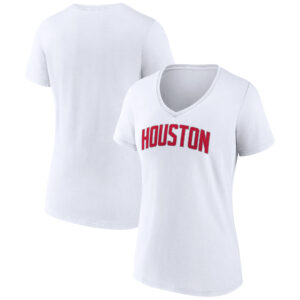 Women's White Houston Rockets Wordmark V-Neck T-Shirt