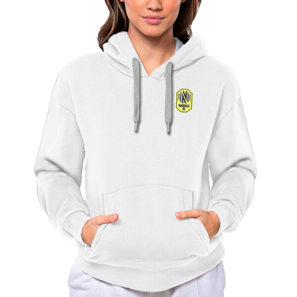 Women's Antigua White Nashville SC Team Logo Victory Pullover Hoodie
