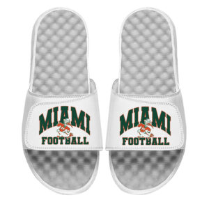 Youth ISlide White Miami Hurricanes Football Varsity Slide Sandals