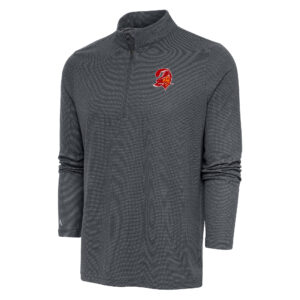 Men's Antigua Heather Charcoal Tampa Bay Buccaneers Team Logo Throwback Quarter-Zip Pullover Top