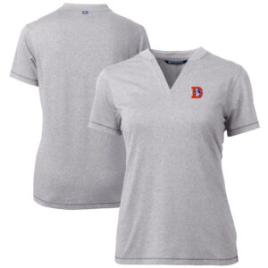 Women's Cutter & Buck Heather Gray Denver Broncos Throwback Logo Forge Blade V-Neck Polo