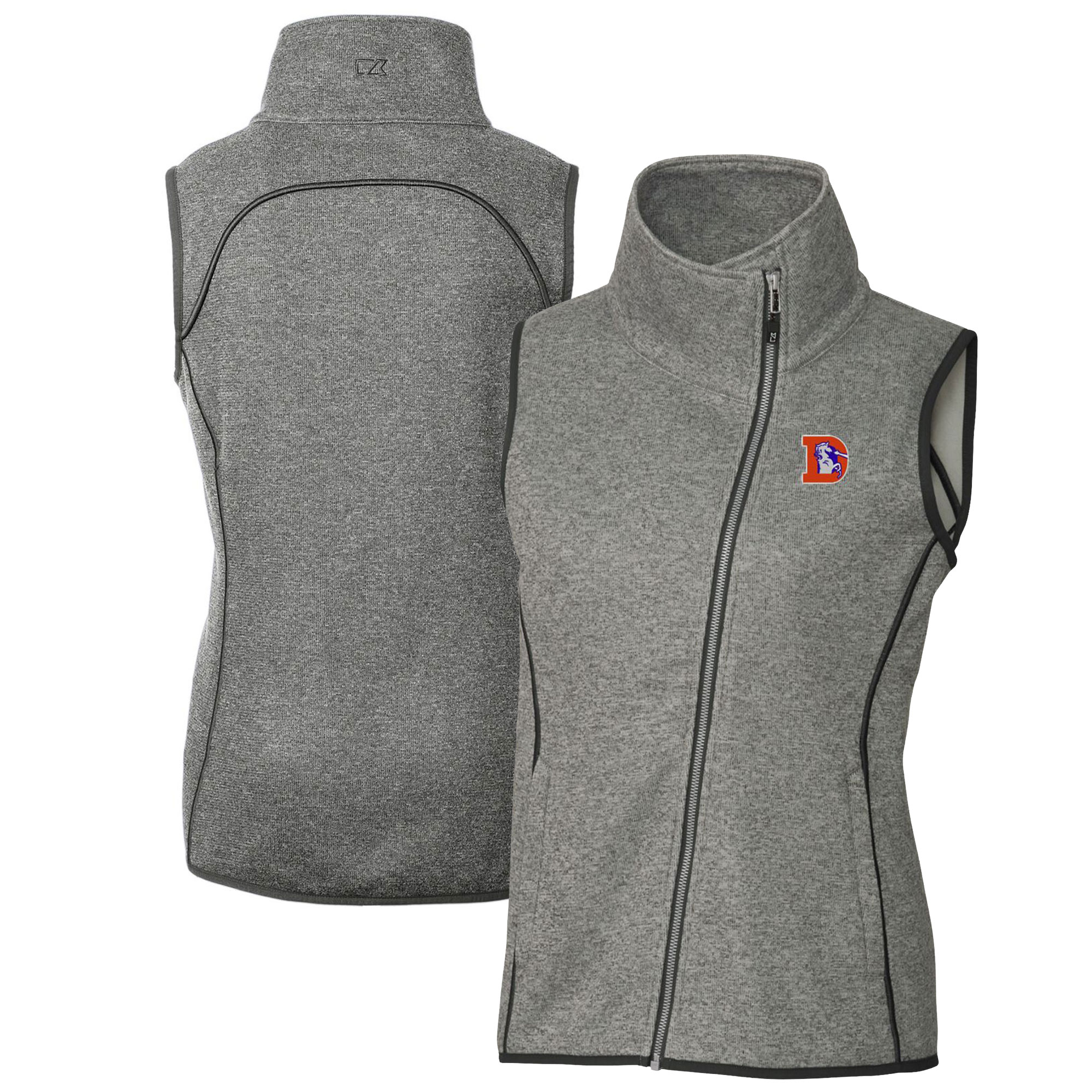 Women's Cutter & Buck Heather Gray Denver Broncos Throwback Logo Mainsail Full-Zip Vest - Image 2