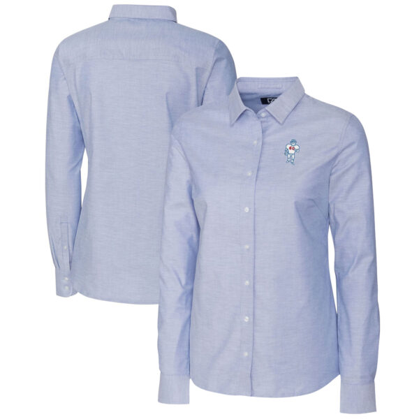 Women's Cutter & Buck Light Blue Houston Oilers Throwback Logo Oxford Stretch Long Sleeve Button-Up Shirt