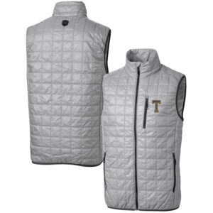 Men's Cutter & Buck Gray Georgia Tech Yellow Jackets Team Logo Big & Tall Rainier PrimaLoft Eco Insulated Full-Zip Puffer Vest