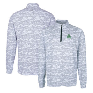 Men's Cutter & Buck Charcoal Marshall Thundering Herd Vault Traverse Camo Print Stretch Quarter-Zip Pullover Top