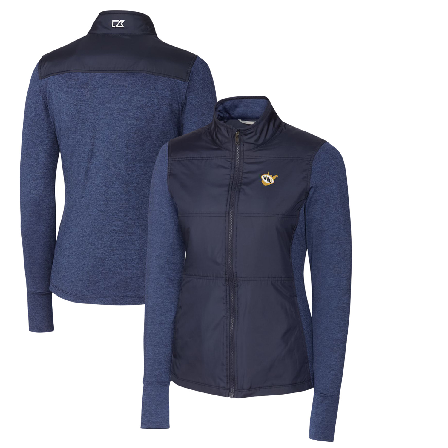 Women's Cutter & Buck Navy West Virginia Mountaineers Vault Stealth Hybrid Quilted Full-Zip Jacket - Image 5