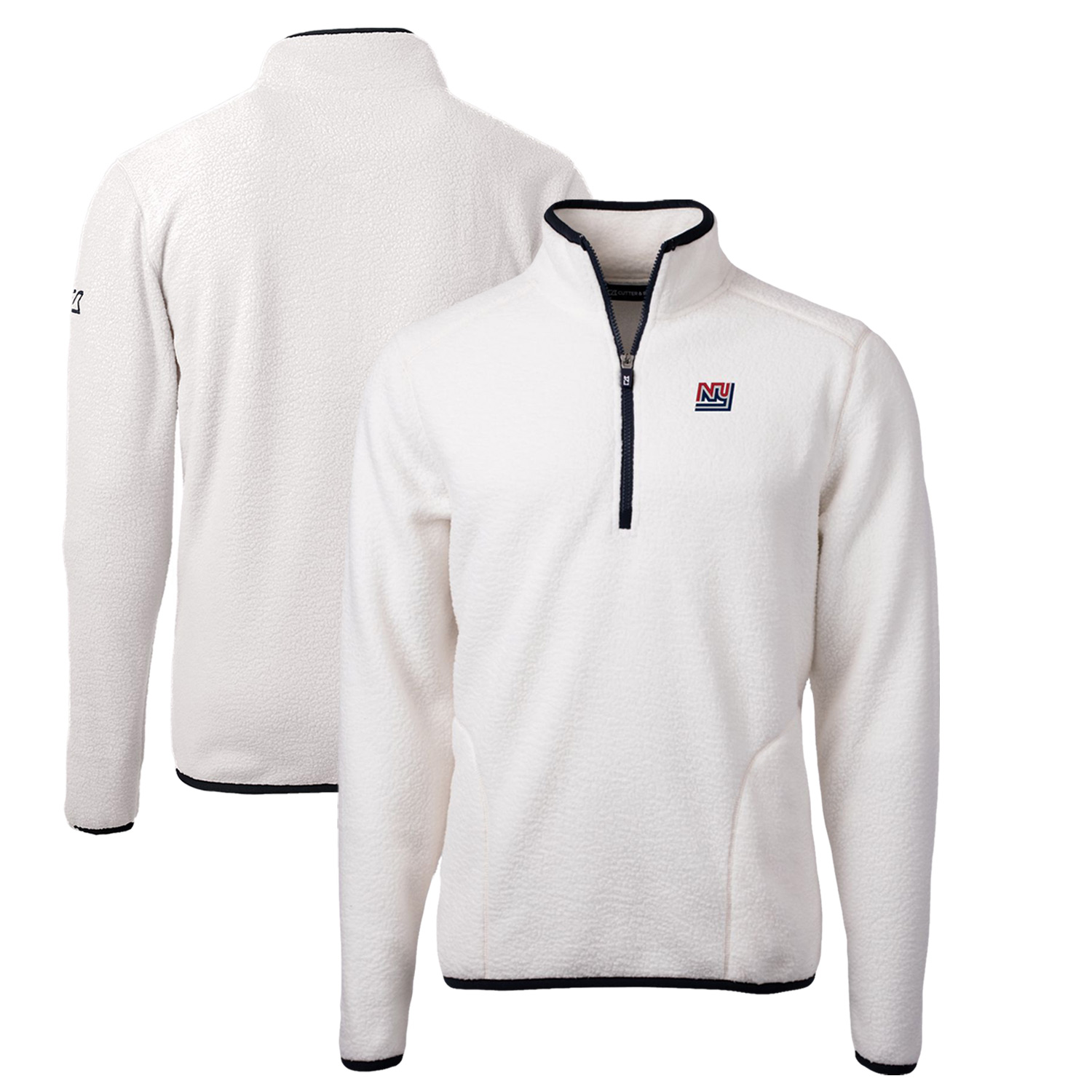 Men's Cutter & Buck White New York Giants Throwback Eco Sherpa Fleece Quarter-Zip Pullover Jacket