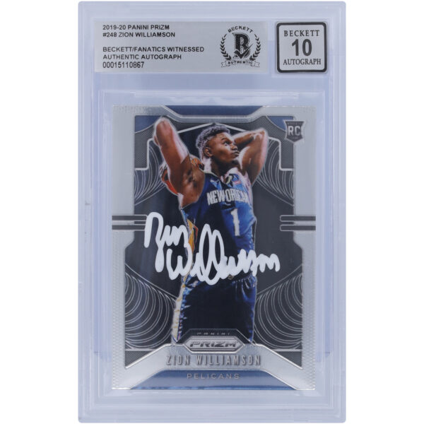 Zion Williamson New Orleans Pelicans Autographed 2019-20 Panini Prizm #248 Beckett Fanatics Witnessed Authenticated 10 Rookie Card