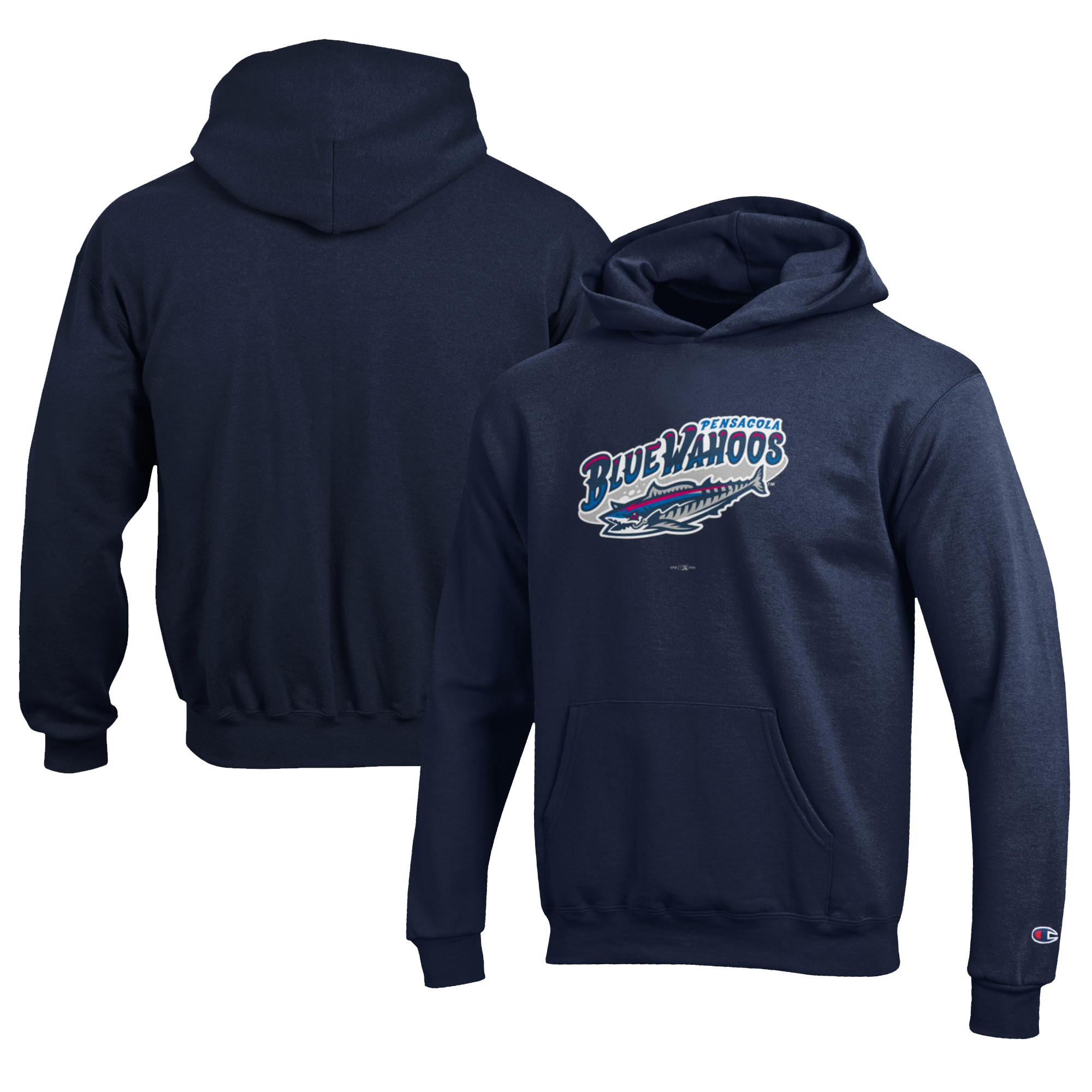 Youth Champion Navy Pensacola Blue Wahoos Eco Powerblend Pullover Hoodie - Image 2