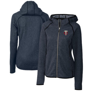 Women's Cutter & Buck Heather Navy Minnesota Twins Mainsail Sweater Knit Full-Zip Hoodie
