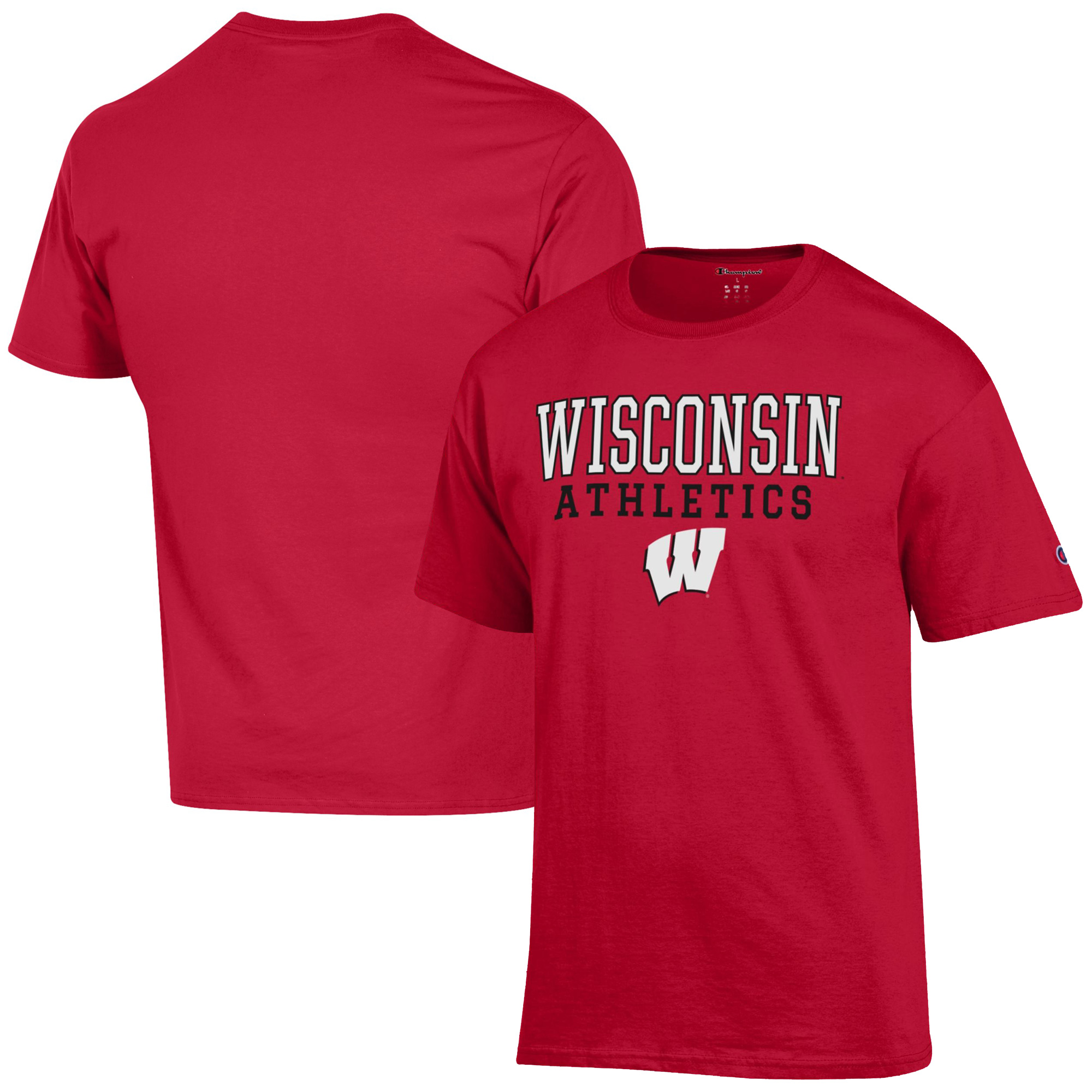 Men's Champion Red Wisconsin Badgers Athletics Logo Stack T-Shirt