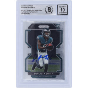 DeVonta Smith Philadelphia Eagles Autographed 2021 Panini Prizm #335 Beckett Fanatics Witnessed Authenticated 10 Rookie Card