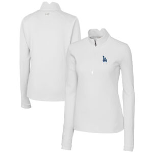 Women's Cutter & Buck  White Los Angeles Dodgers DryTec Traverse Stretch Quarter-Zip Pullover Top