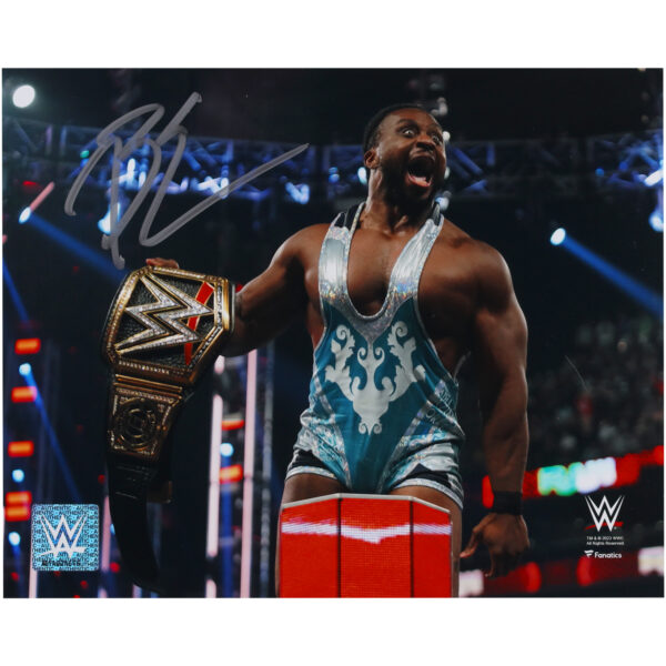 Big E WWE Autographed 8" x 10" On-Ropes with Title Photograph