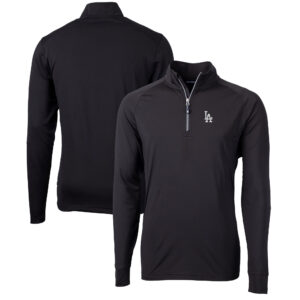 Men's Cutter & Buck  Black Los Angeles Dodgers Adapt Eco Knit Stretch Recycled Quarter-Zip Pullover Top
