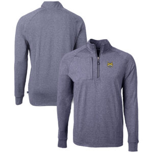 Men's Cutter & Buck  Heather Navy Quinnipiac Bobcats Big & Tall Adapt Eco Knit Quarter-Zip Pullover Top