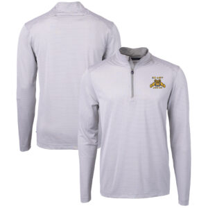 Men's Cutter & Buck  Gray/White North Carolina A&T Aggies Big & Tall Virtue Eco Pique Micro Stripe Recycled Quarter-Zip Pullover Top