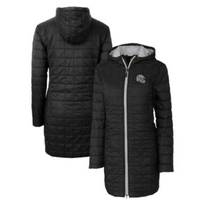 Women's Cutter & Buck  Black Las Vegas Raiders Helmet Logo Rainier Primaloft Eco Insulated Hooded Long Coat