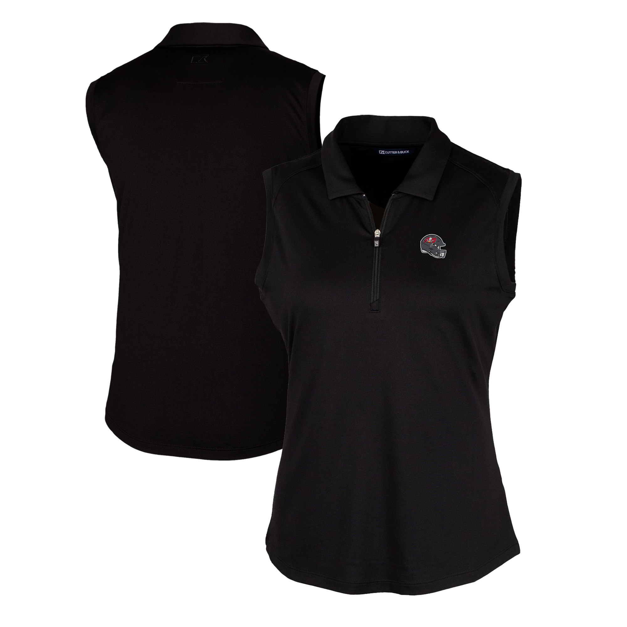 Women's Cutter & Buck Black Tampa Bay Buccaneers Helmet Logo DryTec Forge Stretch Sleeveless Polo