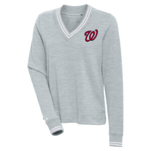 Women's Antigua  Heather Gray Washington Nationals Parker V-Neck Pullover Sweatshirt